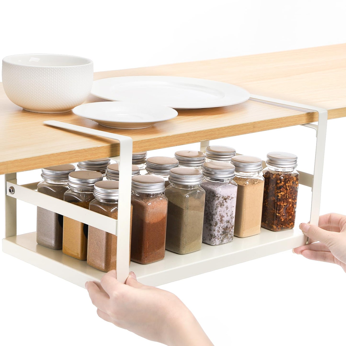 Tebery 2 Pack Under Shelf Storage Basket Sturdy, Slide-in Hanging Storage Basket for Kitchen, Metal Under Cabinet Shelves Organizer Rack, Space Saver Basket Shelf for Cabinet, Pantry, Desk, Cupboard