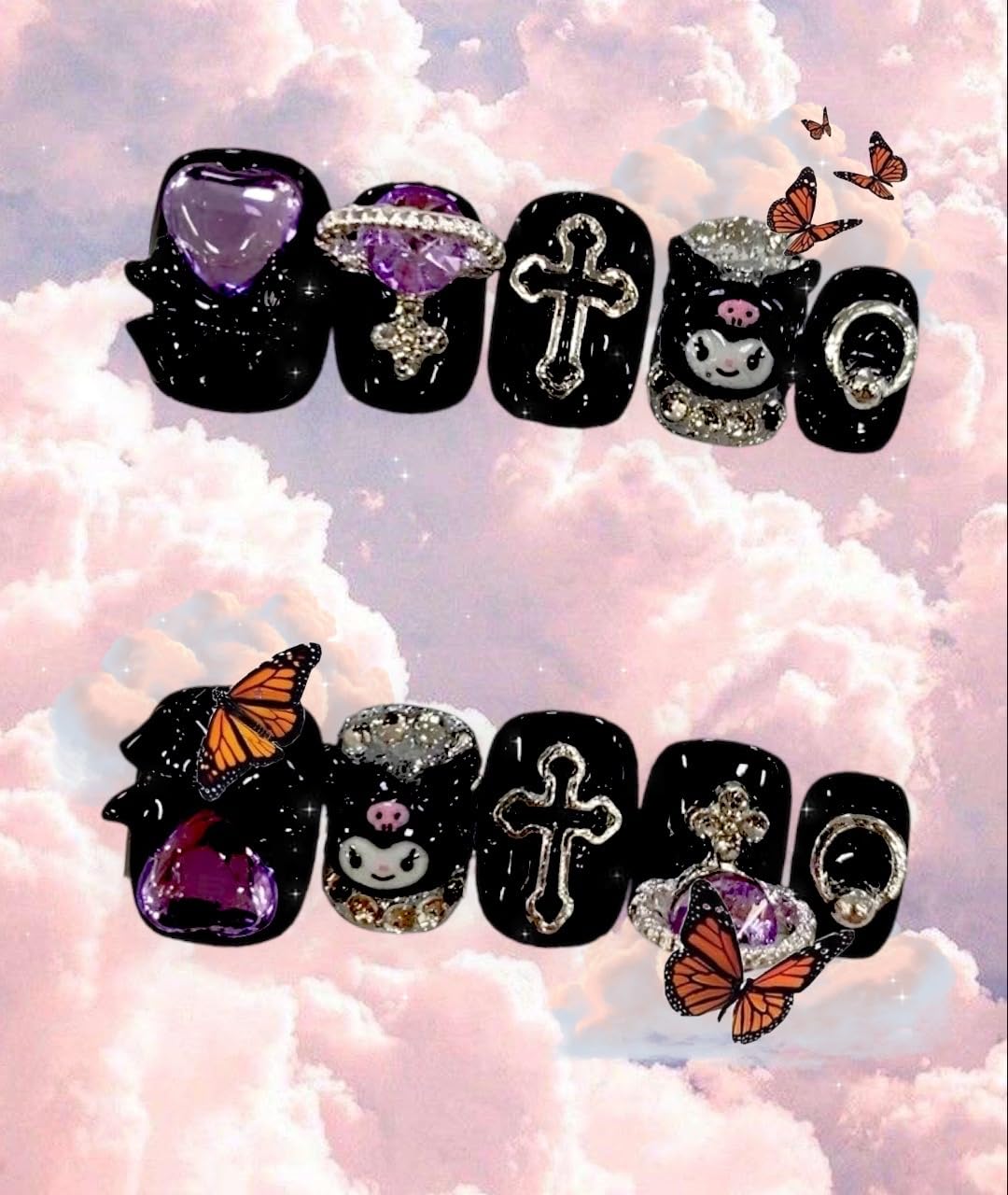 Kawaii Kuromi Pochacco 3D Nail Decal - Anime Press On Nails