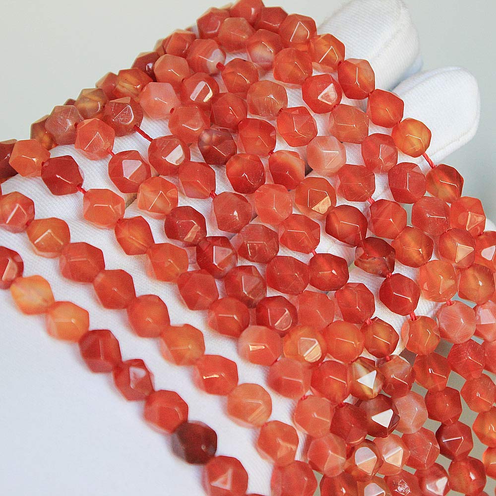 MJDCB Best Sellers Natural Stone Beads Faceted Polygon Red Agate Crystal Energy Stone Healing Power for Jewelry Making(8mm)