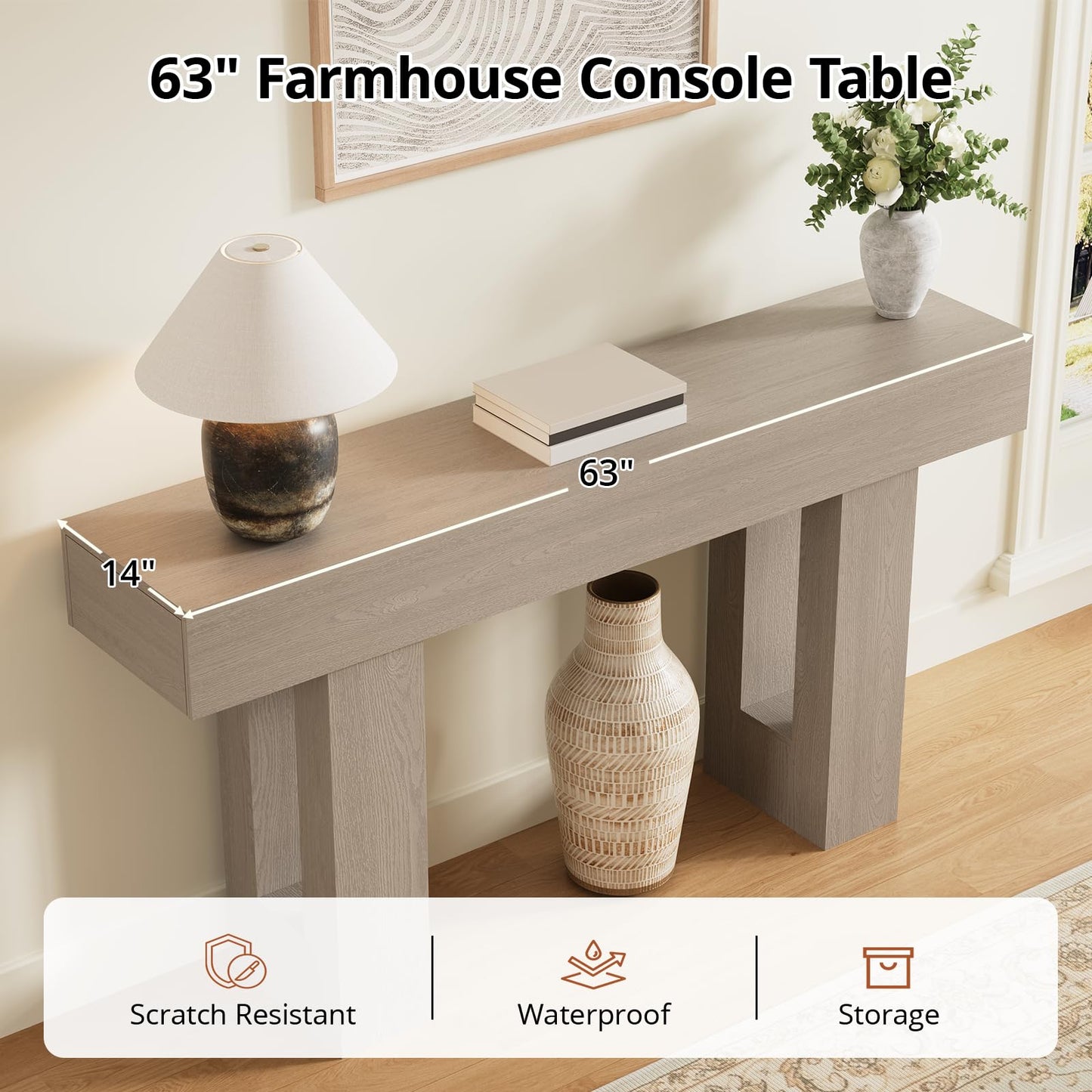 Airynee 63 Inches Long Console Table for Entryway with Drawers, Wooden Sofa Table Behind Couch, Industrial Entry Table for Living Room, Foyer, Hallway, Grey