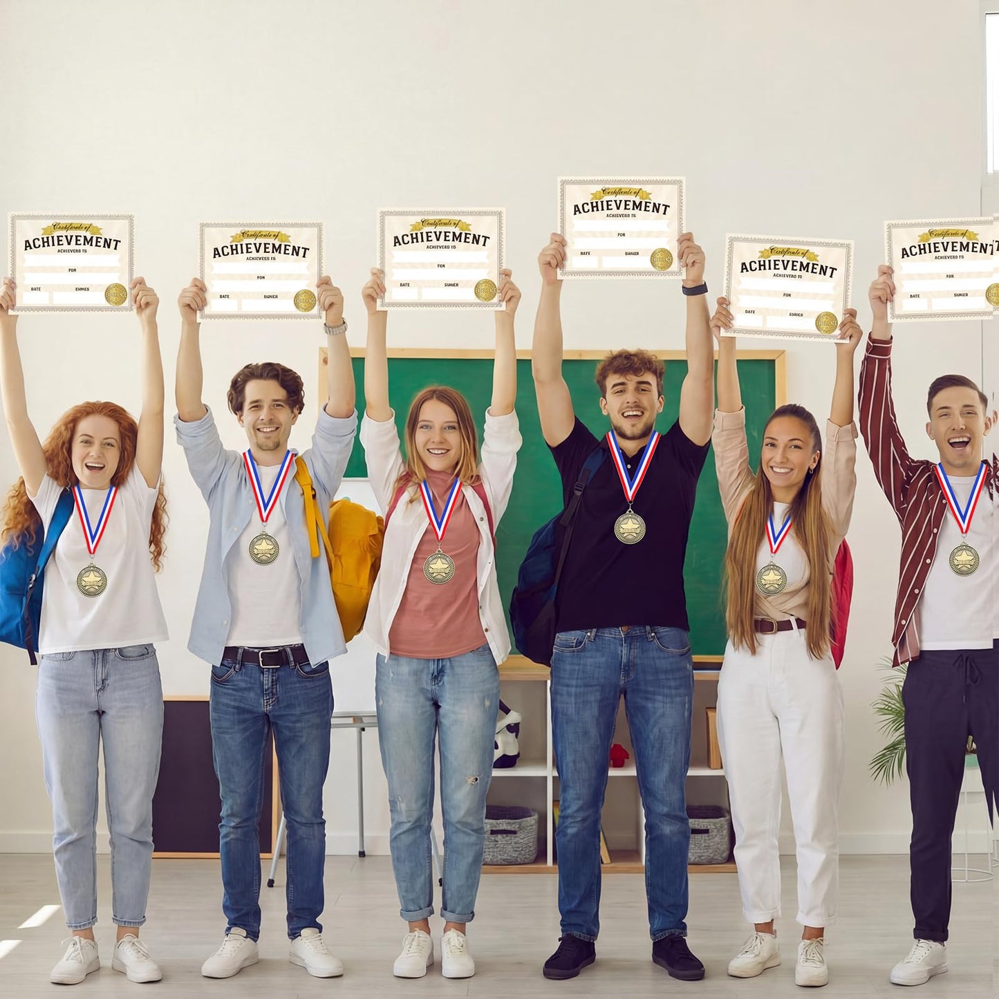 Cunno 12 Set 2" Achievement Award Medals with Neck Ribbons Recognition Medals with Achievement Certificate Embossed Gold Stickers Prize Gift Kits for Tournaments Competitions Party Students