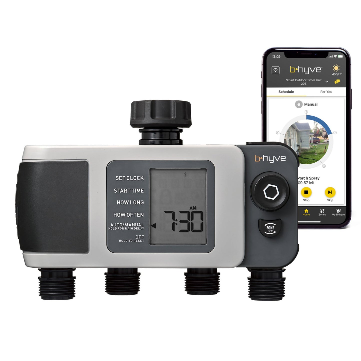 Orbit B-hyve XD 4-Port Smart Hose Watering Timer - App Controlled - Smart WeatherSense - Bluetooth Sprinkler Timer with Remote Control - Multi Outlet Yard Irrigation System - 24634