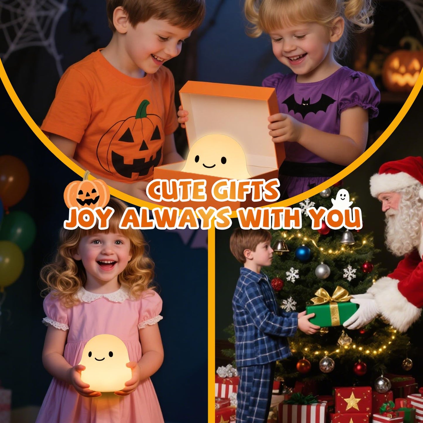 Daixinde Ghost Night Light, Squishy Halloween Gifts with 50Hrs Battery, Tap Control 2 Brightness, 30Min Auto-Off, Rechargeable Cloud Lamp for Kids Bedroom, [Mothers Day Gifts]