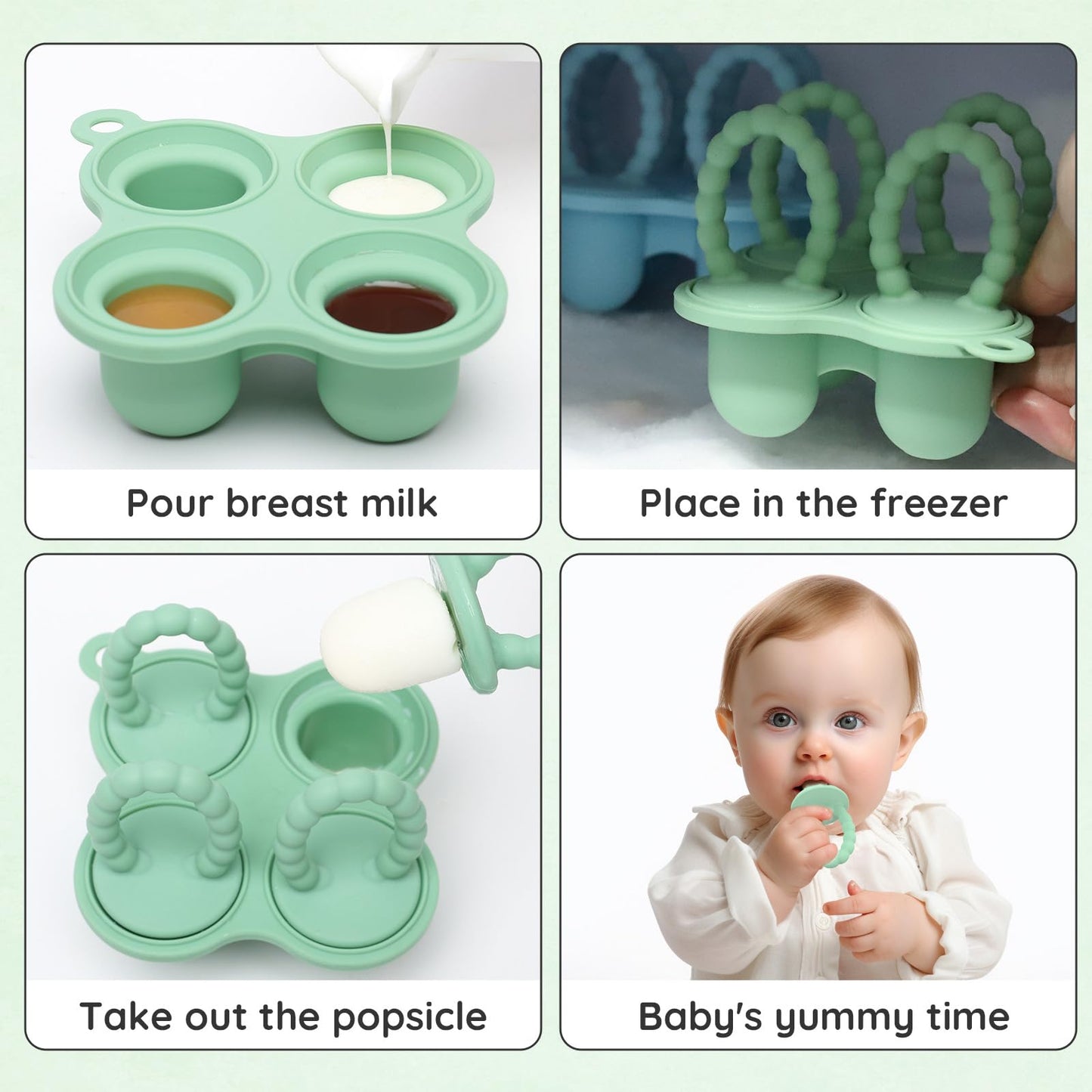 btrfe Baby Ice Lolly Mould, Silicone Petite Pops, Baby Popsicle Mold Set Tiny Pops and Teether for Infants 4+ Months Teething Relief, Baby Essentials