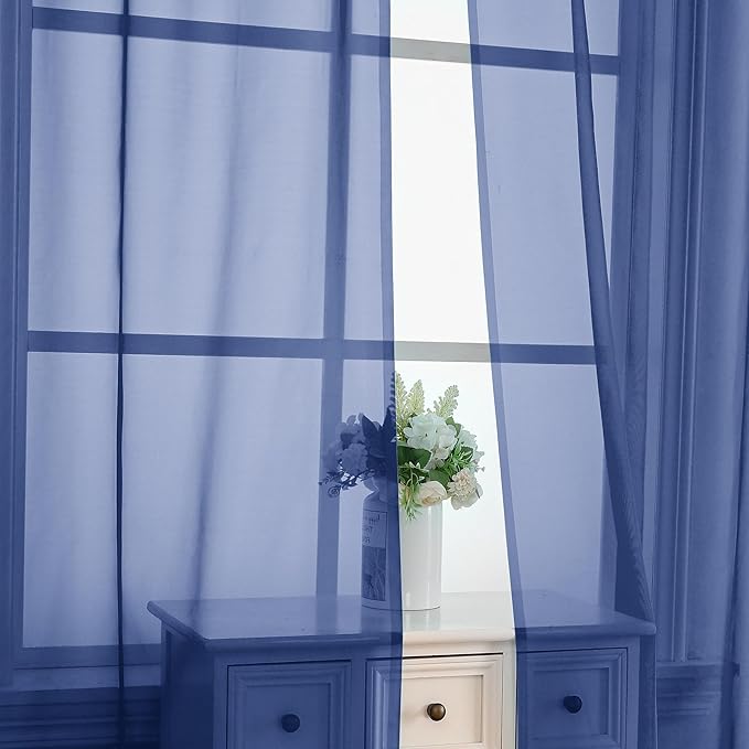 OVZME Royal Blue Sheer Curtains 63 Inches Long 2 Panels - Soft Light Filtering Window Sheer Panels for Living Room/Bedroom, Top Dual Rod Pocket, 1 Pair, Each 42Wx63L Inches