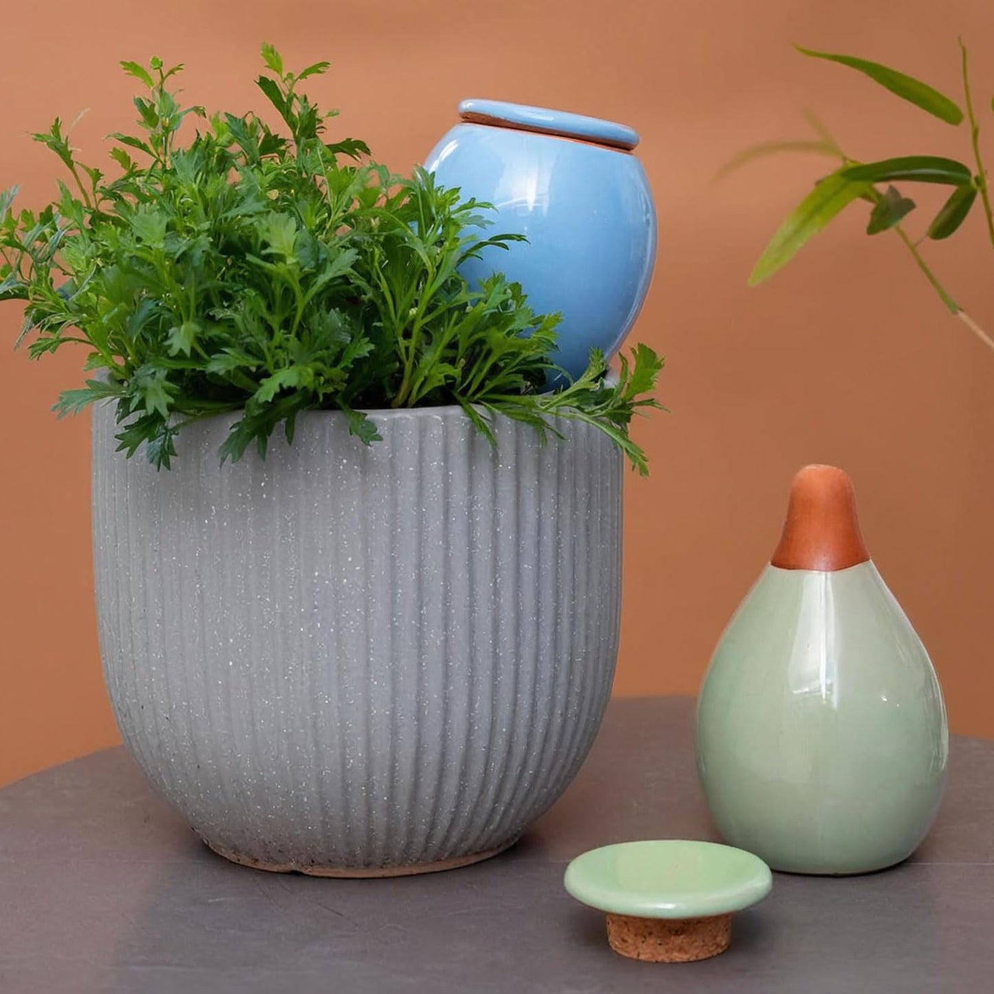 MOUGIGI Self-Watering Planter Insert - 2 Pack Automatic Watering System for Indoor and Outdoor Potted Plants - Eco-Friendly Blue & Green Design with 300ml Capacity for Vacation Moisture Control