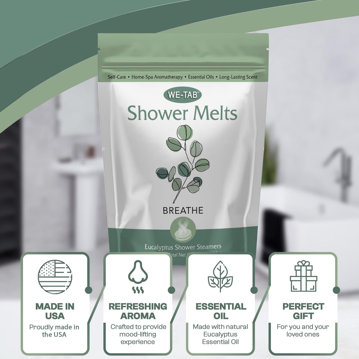 We-Tab Shower Steamers 10-pk with Essential Oil Aromatherapy to Breathe Clear, Long Lasting Eucalyptus Scent, for Relaxation, Stress & Sinus Relief and Self Care. Great for Flu & Cold Season.