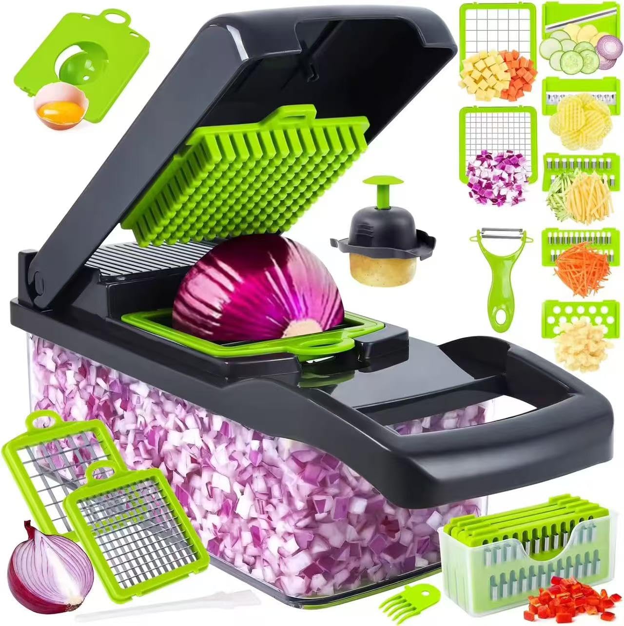SERTIN 16-in-1 Vegetable Chopper & Slicer - Multifunctional Kitchen Food Cutter for Onion, Salad, Fruit with Adjustable Dicer and Storage Container，Kitchen Gadgets and Essentials.