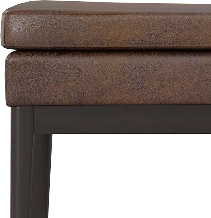 SIMPLIHOME Carlson 45-inch Wide Vegan Faux Leather Ottoman Bench in Distressed Black with Solid Wood Frame for Living Room, Entryway, or Bedroom