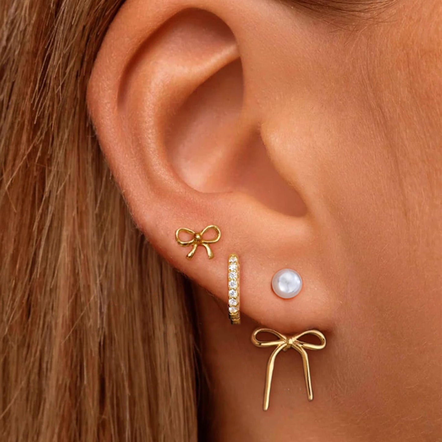 Gold Stud Earrings for Women, 6 Pairs 14K Hypoallergenic Cartilage Earrings for Multiple Piercing, Dainty Small Stackable Gold Hoop Earrings Set (Rose Gold)