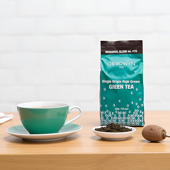 Goodwyn Pure Green loose leaf – 125 Cups (250g / 8.8 oz) Family Pack | Perfect for hot or iced, Low Caffeine, Sugar Free, Indian Herbal Green Tea with Grassy Flavor & Delicate Aroma | Premium Handpicked Whole Leaves tea