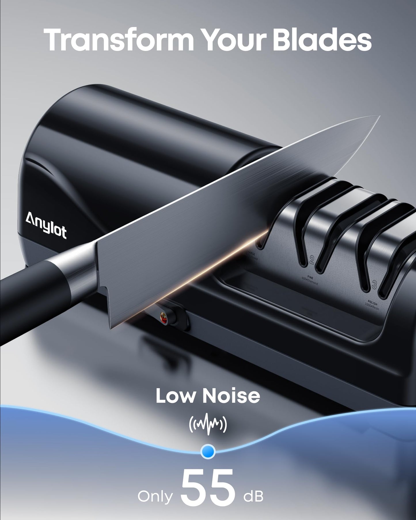 Electric Knife Sharpener for Kitchen, 3-Stage Knife Sharpener Electric with 100% Diamond Abrasives, 20° Precision Angle Guide, Fast & Safe Sharpening for Chef Knives, Home Use & Beginners (Black)