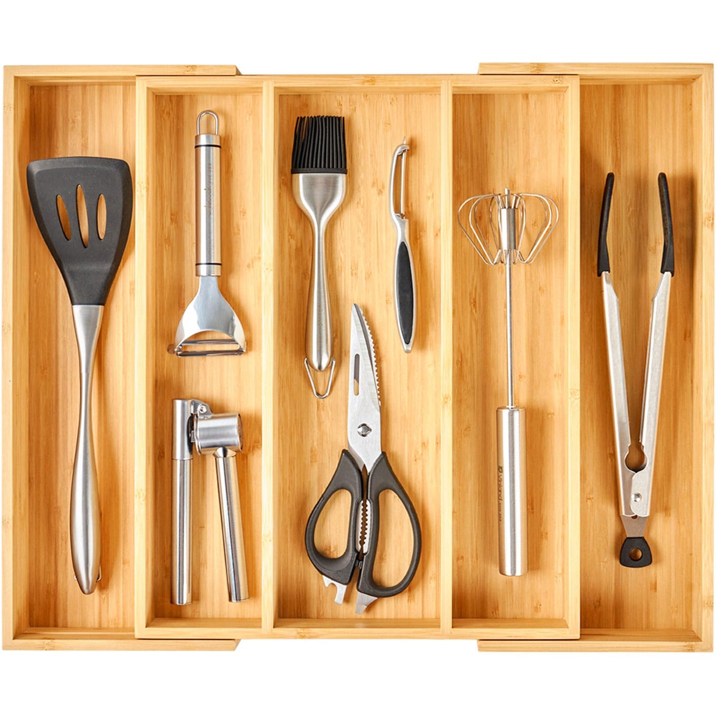 Umilife Expandable Kitchen Drawer Organizer, 2.5" High Bamboo Utensils Silverware Tray, Adjustable Large Deep Wood Organization Holder