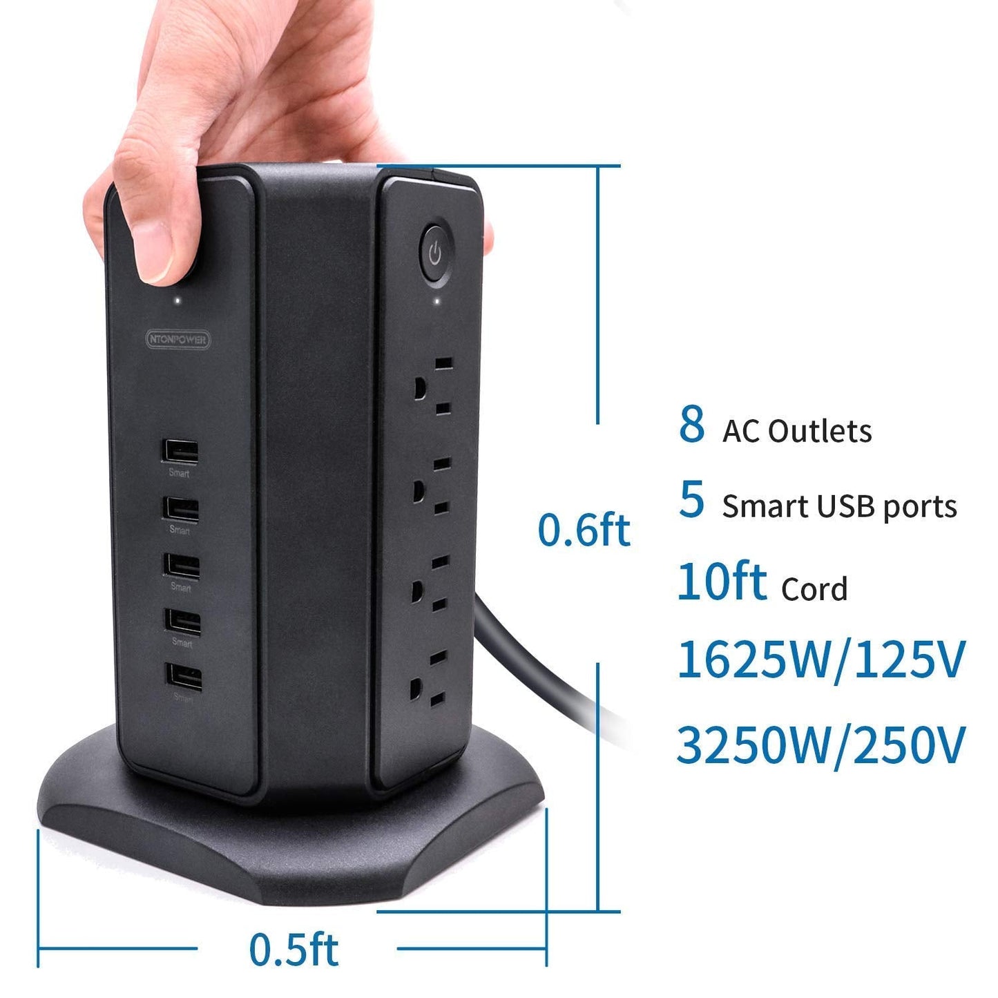 NTONPOWER Desktop Power Strip and Tower Power Strip with USB Bundle, Black Extension Cord for Home, Office, Dorm Essential