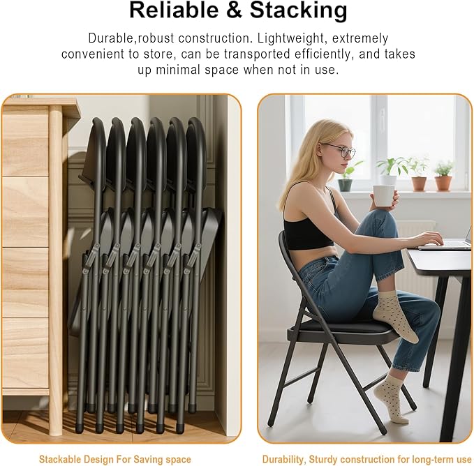 30 Pack Black Folding Chairs with Padded Cushion for Outside, Portable Stackable Commercial Metal Foldable Chairs with Steel Frame for Home Events Office Wedding Party, 350lbs Capacity