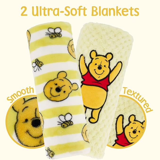 Disney 2-Pack Baby Blanket for Infants and Newborns, Plush Textured Fleece Winnie The Pooh Blanket, Perfect Unisex Gift for Toddlers