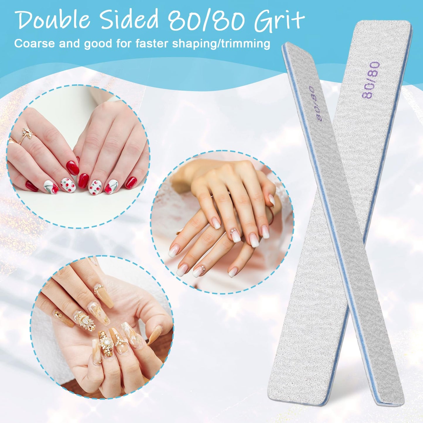 60 PCS 80/80 Grit Nail Files, Professional Double Sided Acrylic Nails Emery Boards for Acrylic Nails, Fake Nails, Manicure Tools