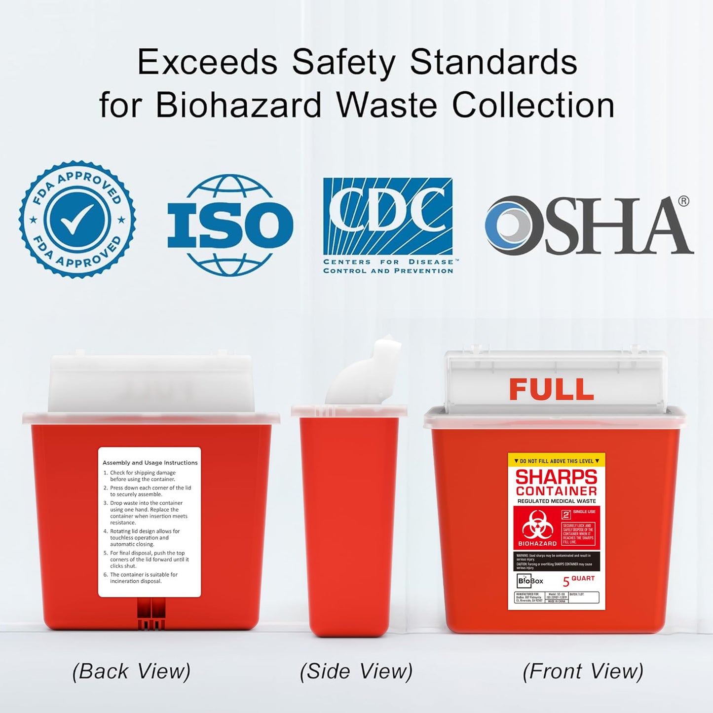 Sharps Container Small - Sharps Containers for Home Use and Labs - Portable Needle Disposal and Travel Size Biohazard Bin - (5 Quart, 1 Count)