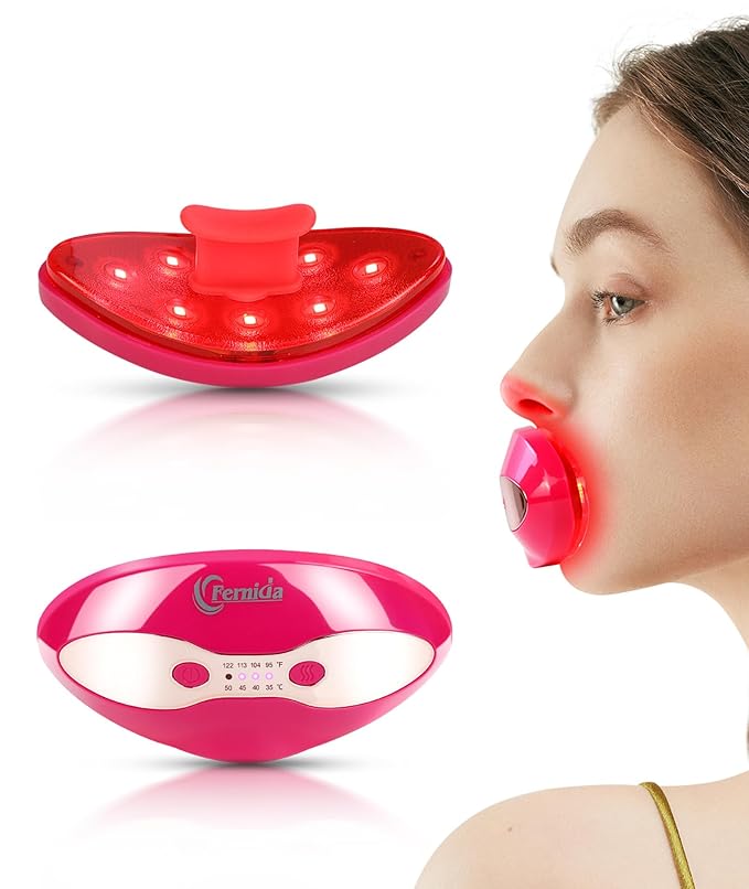 FERNIDA Red Light Lip Therapy for Women Rechargeable Lip Device with Heated Eye Care, Improve Lip Color & Smooth Lip Wrinkles, Red