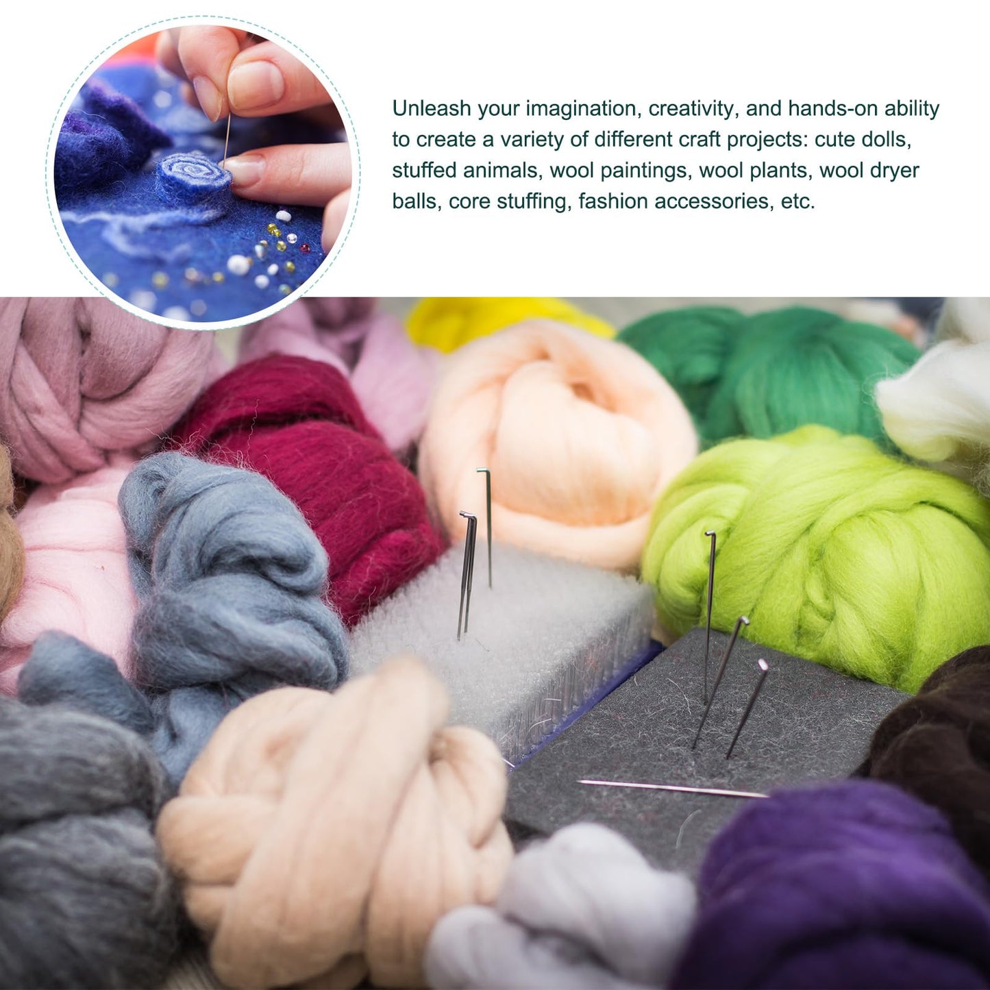 uxcell Needle Felting Wool, 3.5 Oz Nature Fibre Wool Yarn Roving for Wet Felting, Handcrafts, DIY Materials (Glass Blue)