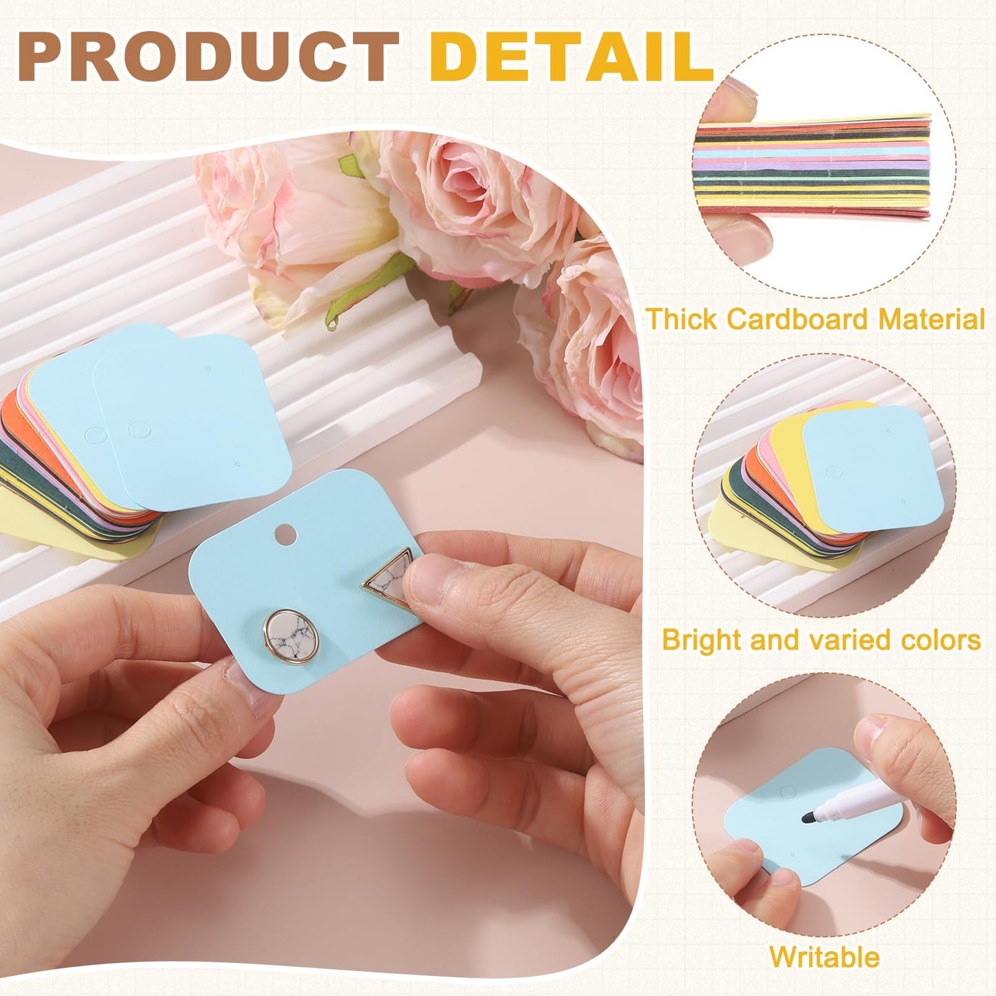 PATIKIL 400Pcs Earring Display Cards, 1.6"x2" Kraft Paper Stud Earring Holder Card, Blank Hanging Tag 2 Holes for Ear Stud Small Jewelry Selling Packaging Supply, Light Blue