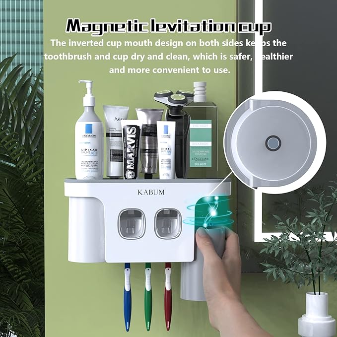 Toothbrush Holders for Bathrooms Toothpaste Dispenser - 2 Cups Automatic Toothpaste Squeezer Wall Mounted, Ideal Bathroom Accessories Organization