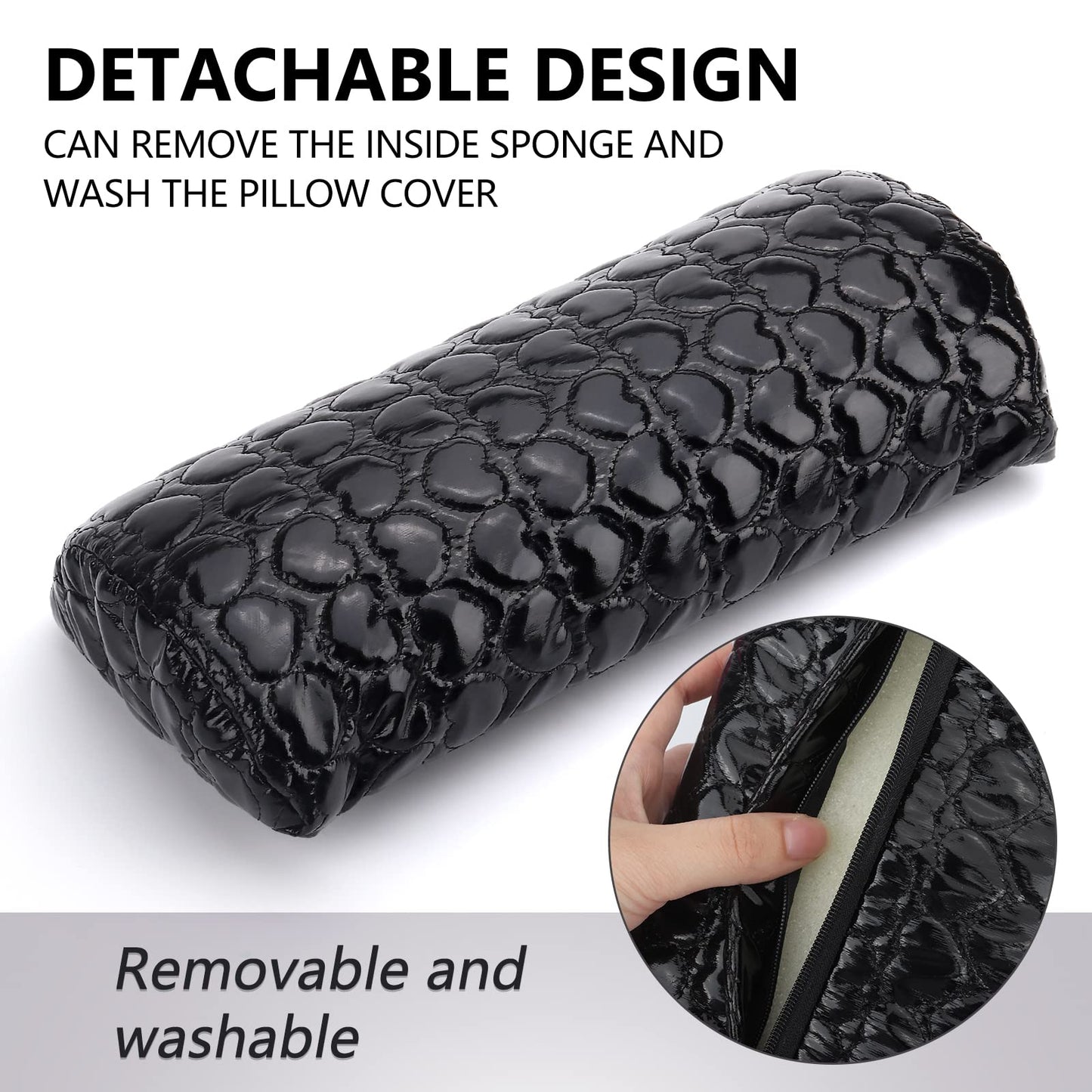 Nail Pillow Hand Rest for Nails, Washable PU Leather Nail Armrest Detachable Manicure Hand Pillow Cushion Nail Art Accessories Tool for Nails Tech (Black)