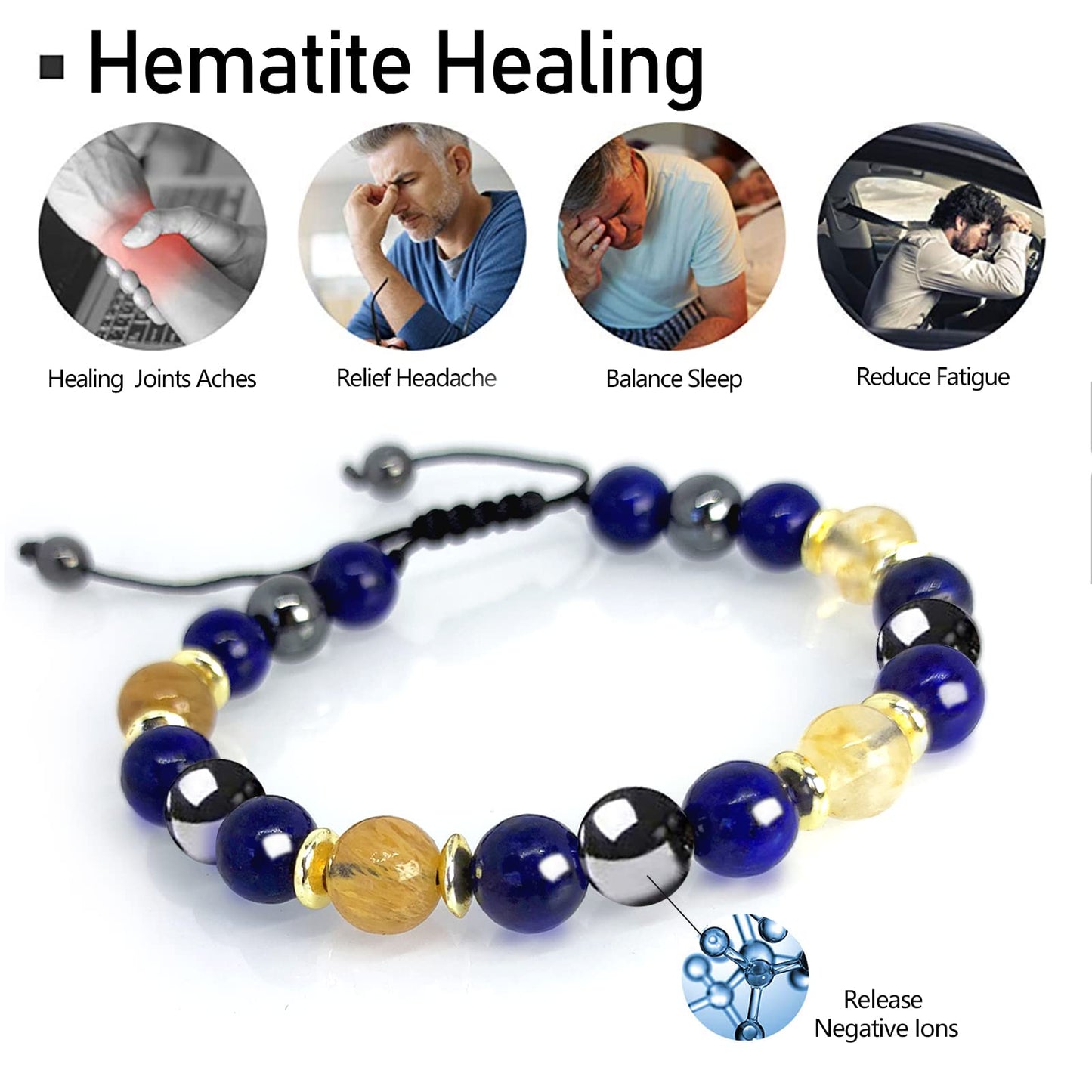 Hion Triple Protection Bracelet-For Wealth Abundance Money, Enhances Decision Making and Promotes Friendship, Honesty, Compassion and Integrity， Lapis Lazuli Bracelet Set for Men Women