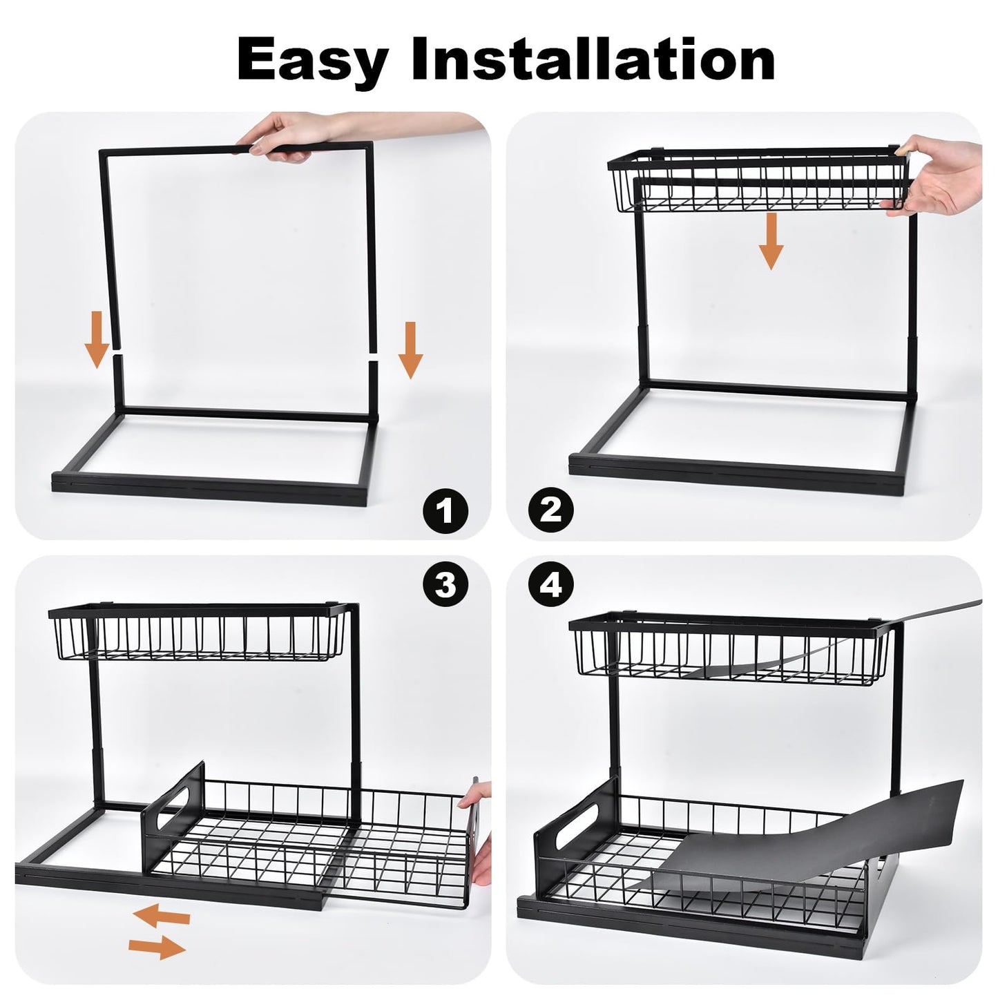 REALINN Under Sink Organizer, Pull Out Cabinet Storage 2 Tier Slide Out Sink Shelf, Kitchen Organizers and Storage, Black, 1 Pack