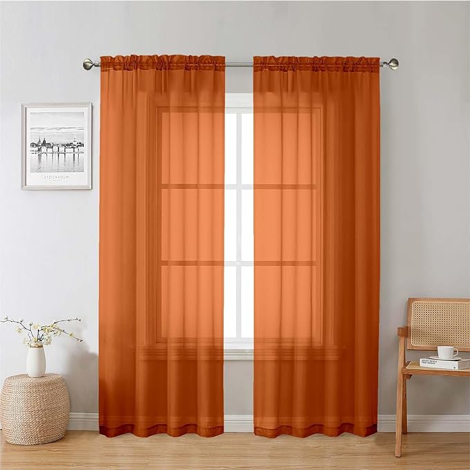 Lecloud Orange Sheer Curtains 78 Inches Long 2 Panels, Light Filtering Voile Airy Curtains, Balance Light Privacy Window Treatments with Rod Pocket for Bedroom Living Room, Each 42" W x 78" L