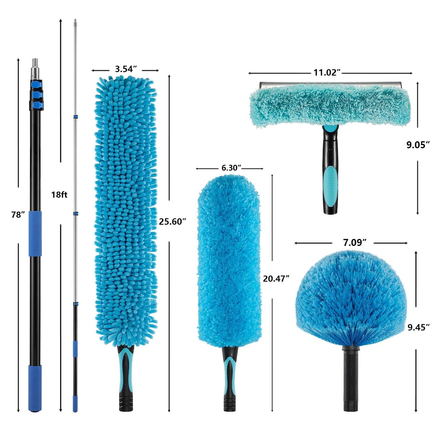 CXU 25 Foot Fan Cleaner High Ceiling 2 Cobweb Dusters with Heavy Duty Extension Pole, Window Squeegee Kit, Household Cleaning Gloves(18ft)