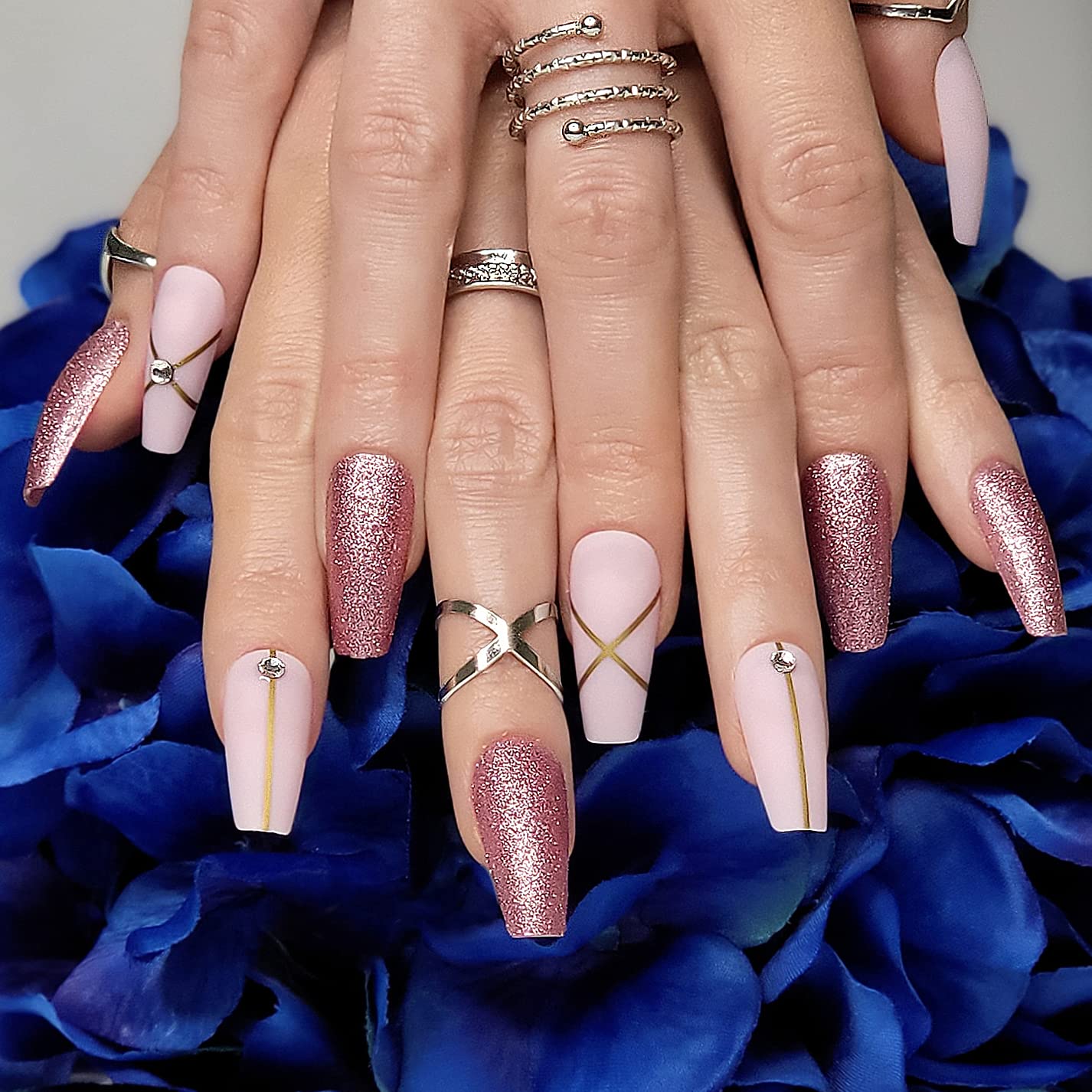 Hypnaughty Press On Nails - Pink Fantasy & Noir Coffin, Trendy & Salon Quality Reusable Nails With Kit