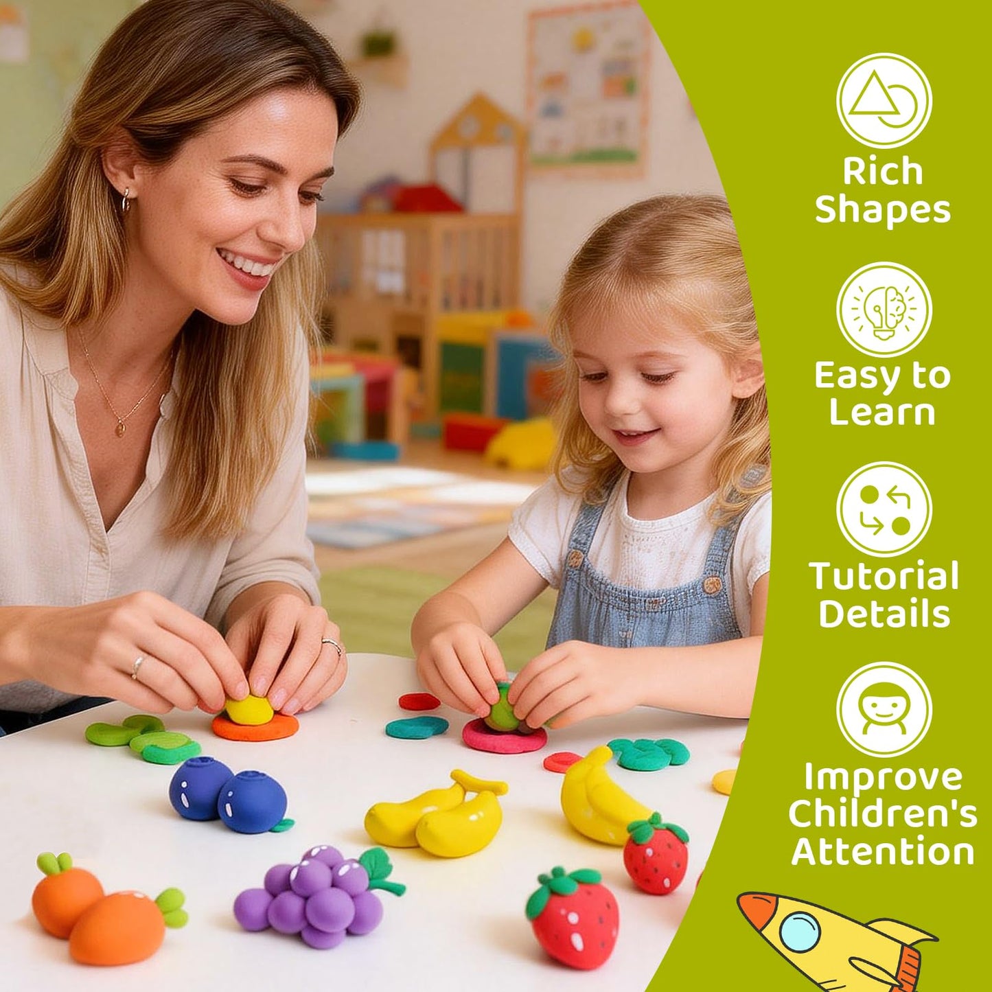 Model Magic Air Dry Clay Kit for Kids - Nutrition Planet 12-Piece Sculpting Set, Ultra Light Soft Non-Sticky Modeling Clay with Tools, Safe Non-Toxic Art Gift for Boys Girls