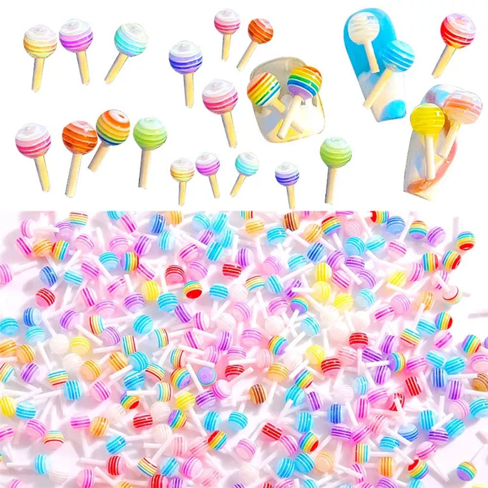 Mesiyun Nail Art 3D Charms Lollipop Kawaii Mini Candy Nail DIY Crafting Cartoon Accessories Manicure Mix Colors 100 PCS