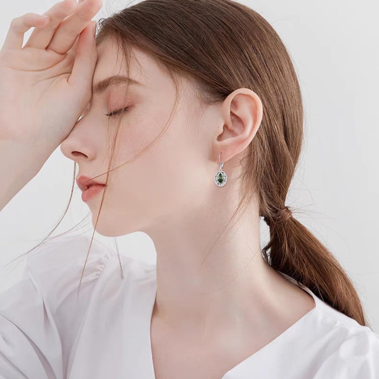 Moss Agate Drop Earrings Sterling Silver Agate Oval Leverback Earrings Natural Stone Dangle Earrings Jewelry Christmas Gifts For Women