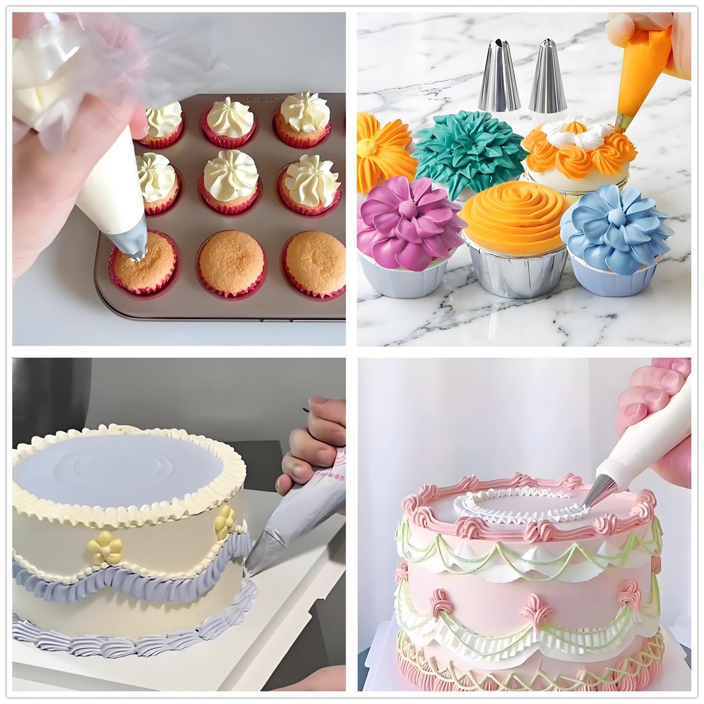 YOQXHY Cake Decorating Kit, 190 Pcs Baking Supplies Tools with Cake Turntable, Leveler, 24 Numbered Icing Tips, 2 Spatulas, 3 Scrapers, 2 Couplers, 50 Cupcake Liners, 100 Pastry Bags & More, (Pink)