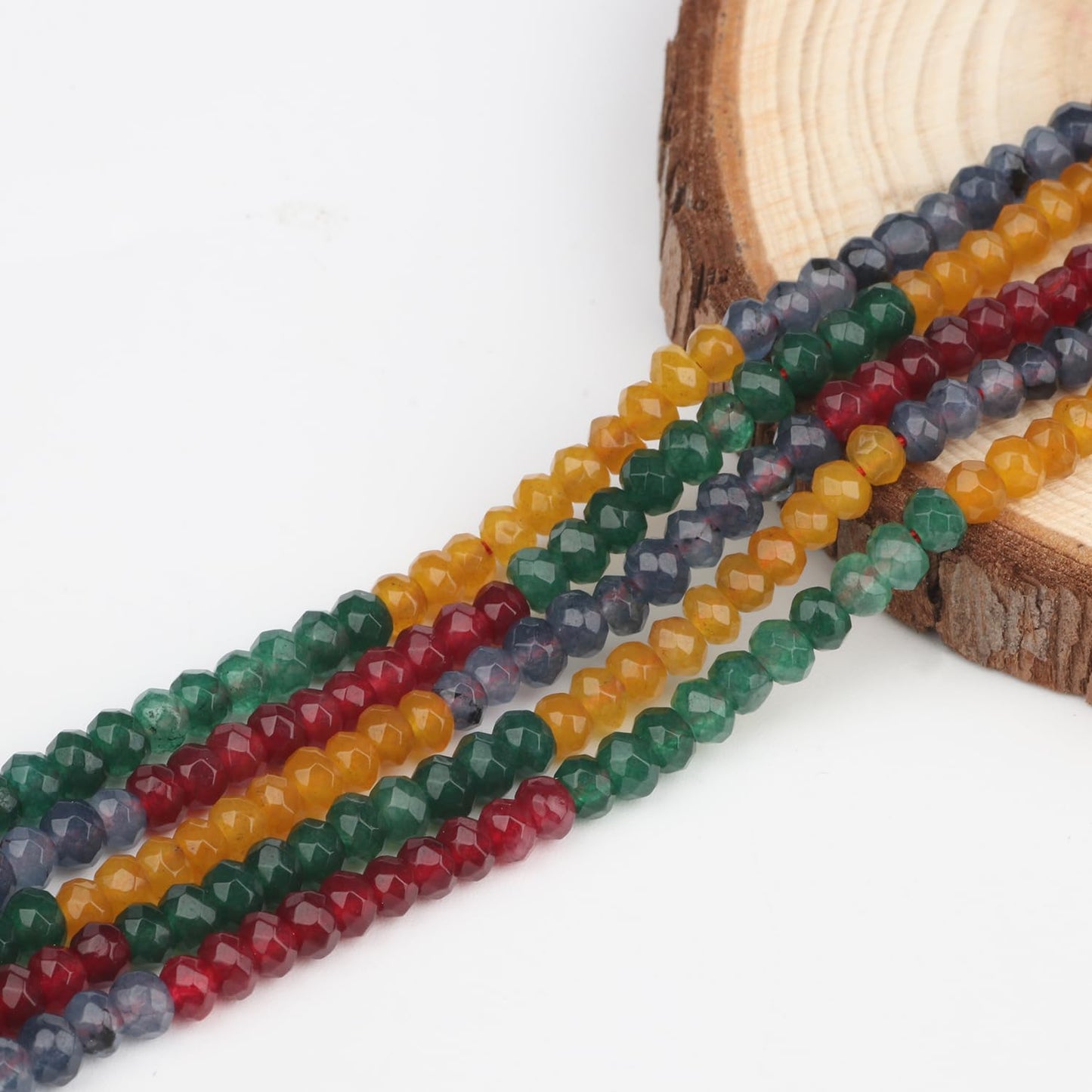2 String 220PCS 3x5mm Natural Mixed Color Stone Beads for Jewelry Making, Songxi Facted Loose Gemstone Beads for DIY Bracelet Necklace Making Supplies with Energy Healing Chakra Power