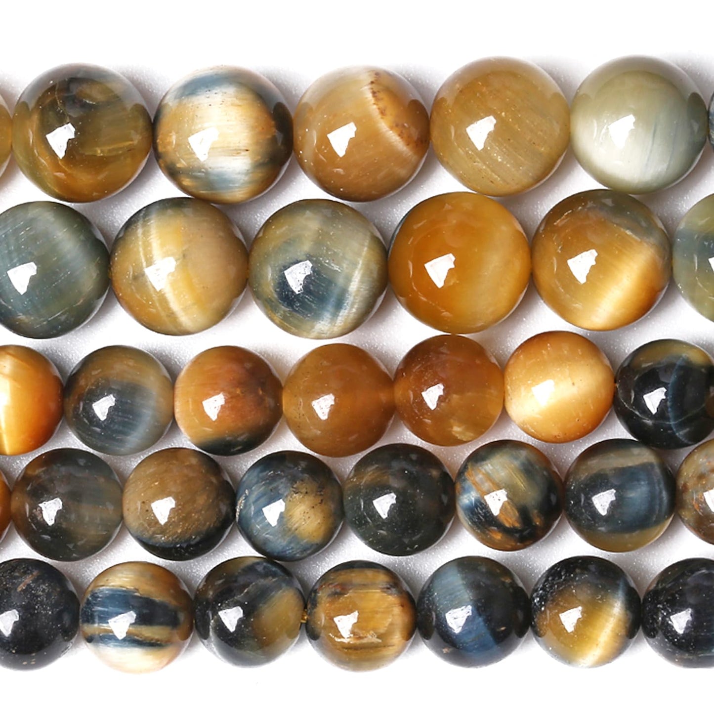 10MM Dream Blue Tiger Eye Stone Beads Natural Gemstone Round Loose Beads for Jewelry Making Bracelet Necklace 72pcs 2 Strands 32"