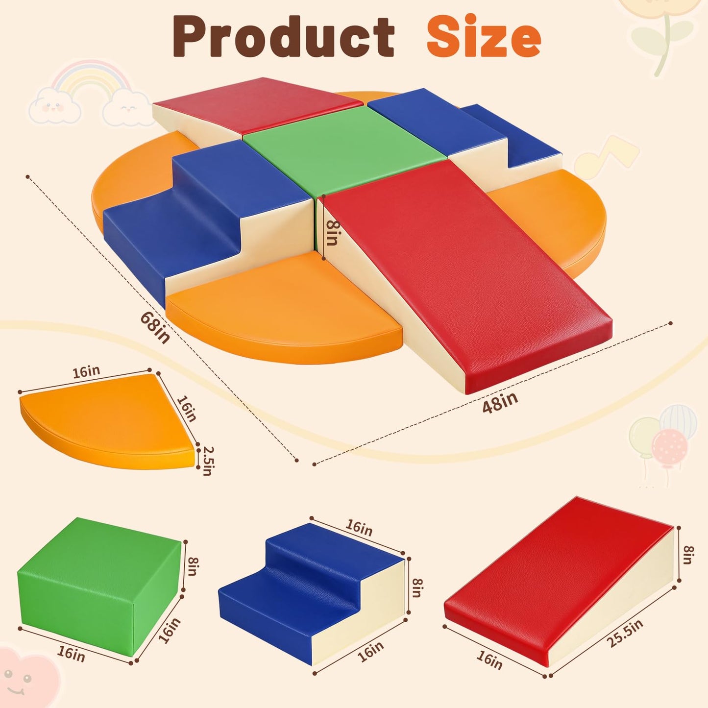 TODIBY 9-Piece Climbing Foam Blocks: Soft PU Leather - Baby Climb and Crawl Activity Blocks - Kids Play Gym Equipment Indoor for Development