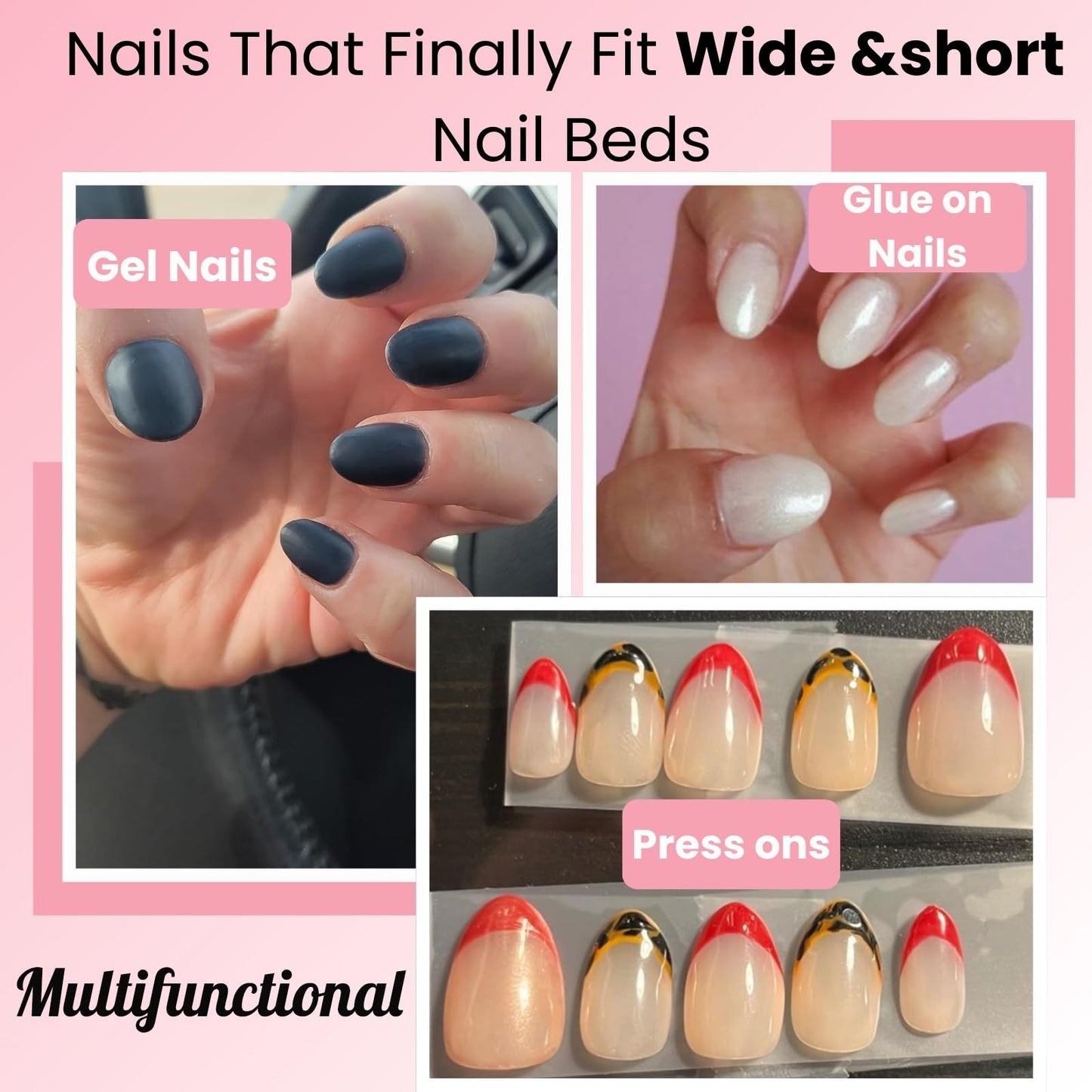 Extra Short Wide Fit Almond Nail Tips for Short Wider Nail Beds,SINOKAME Full Matte No File XS Almond Gel Press On Nails Clear,Paintable Fake Nails Durable 15 Sizes 300 Pcs