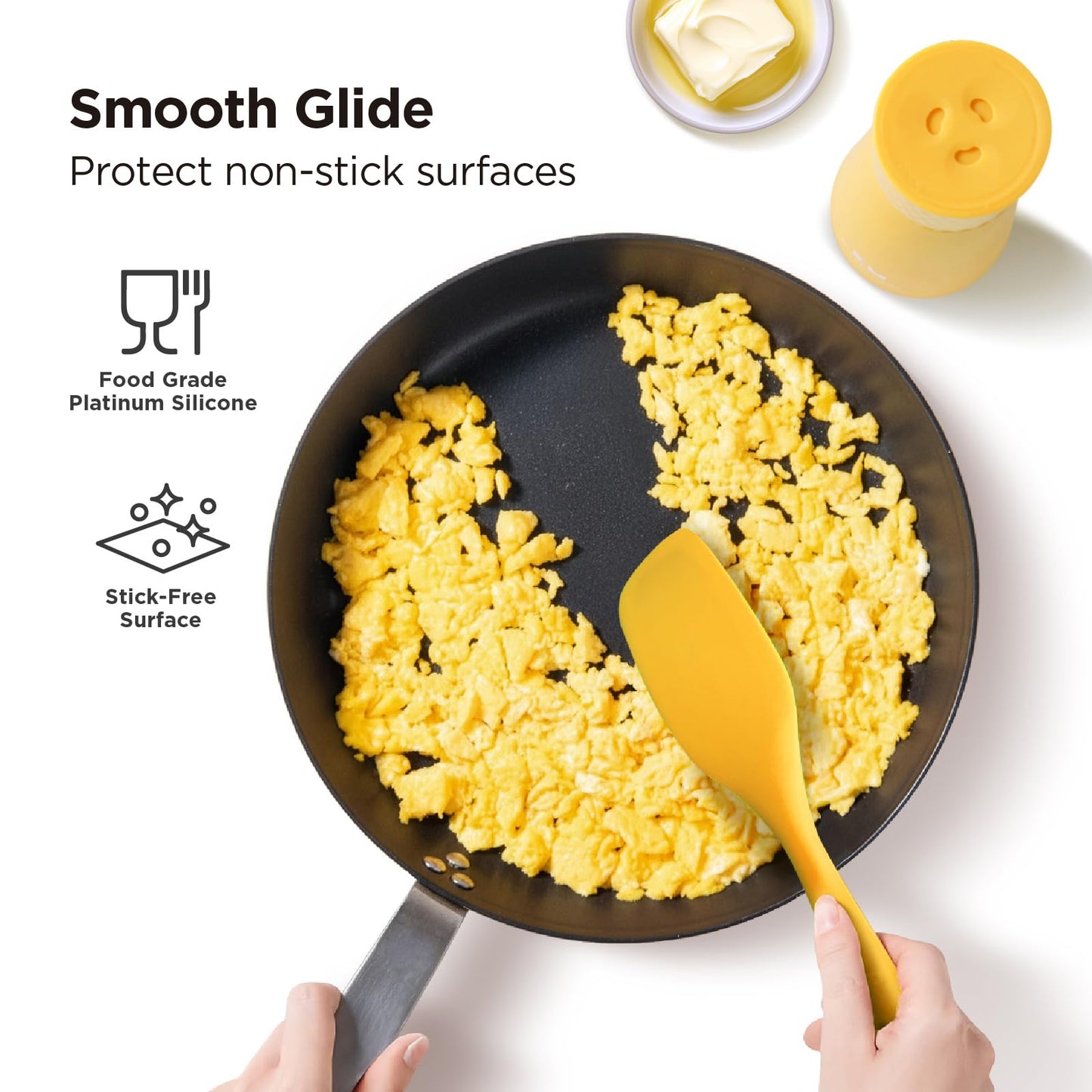 Kitchen Mama WaltzGrip Platinum Silicone Scraping Spatula: Heat Resistant, Seamless, Non Stick for Frying Pan Cookware, Safe, Flexible Bowl Scraper - Ideal for Mixing, Baking, Stirring (Yellow)
