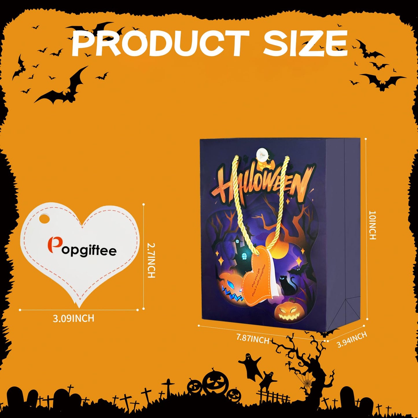 popgiftee Halloween Party Gift Bag Light Fireworks and Cheer Music Treat Bags with Shopping Handle,7.87x3.94x10inch
