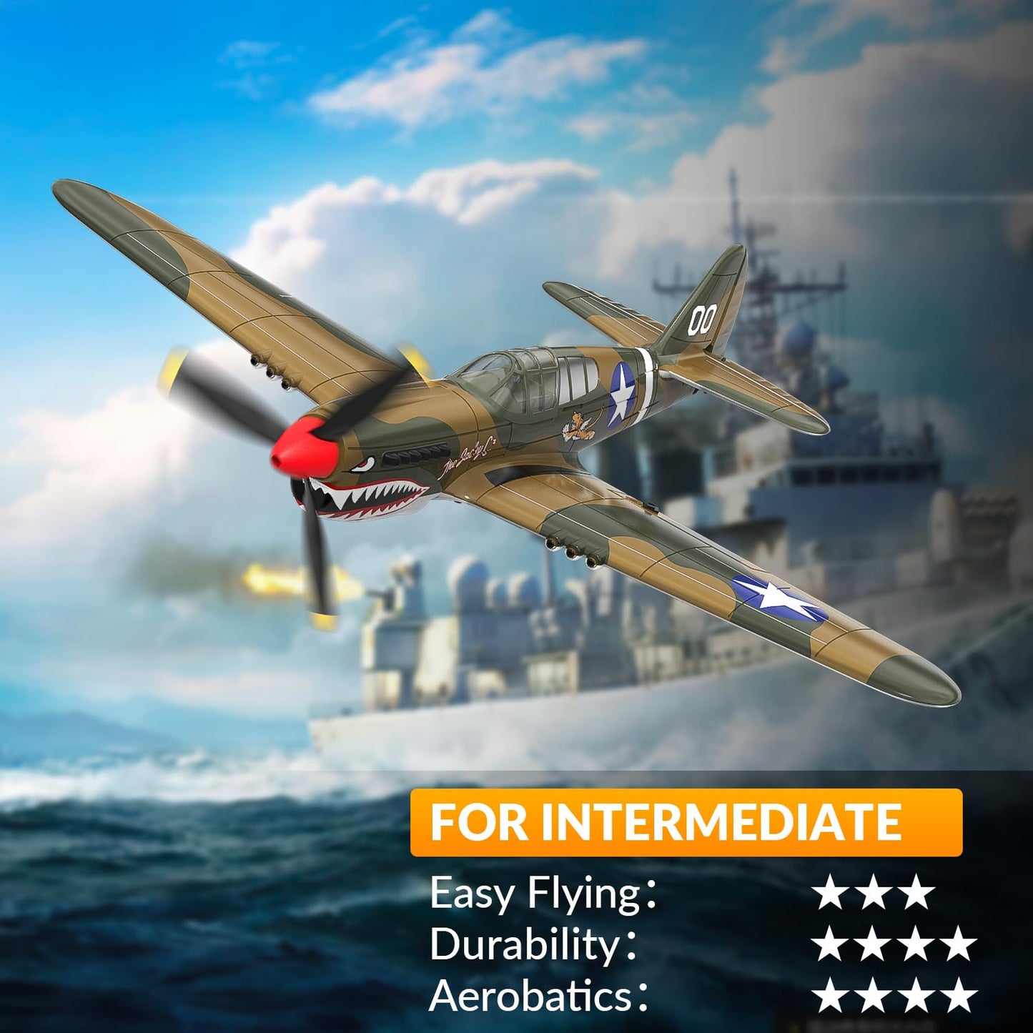 volantexrc RC Plane, 4 Channel Remote Control Airplane Fighter P40 with Aileron, 6-Axis Gyro, Aerobatics for Adults