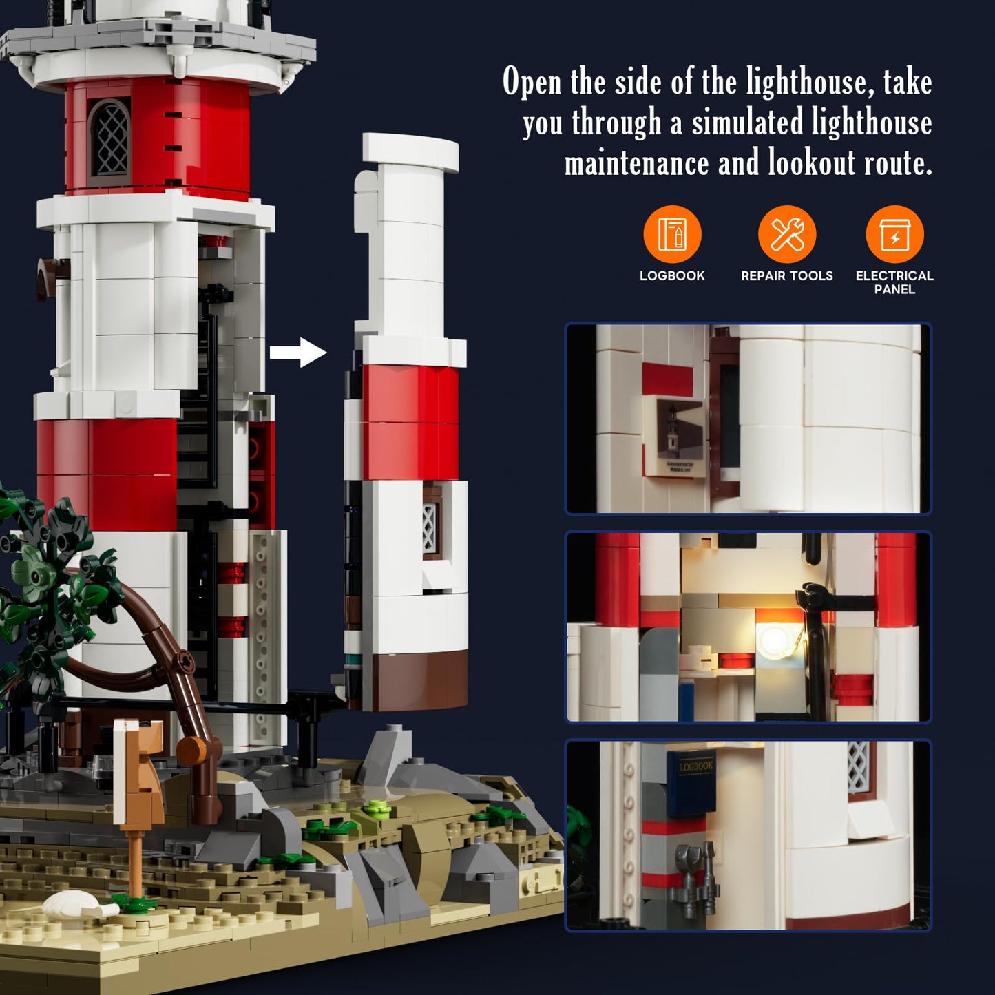 Lumibricks City Sunrise Lighthouse Lighting-Building-Bricks-Set - 1632 Pcs Road Trip Lighthouse Modular Collection LED Light Building Set for Adults and Travelling Enthusiasts