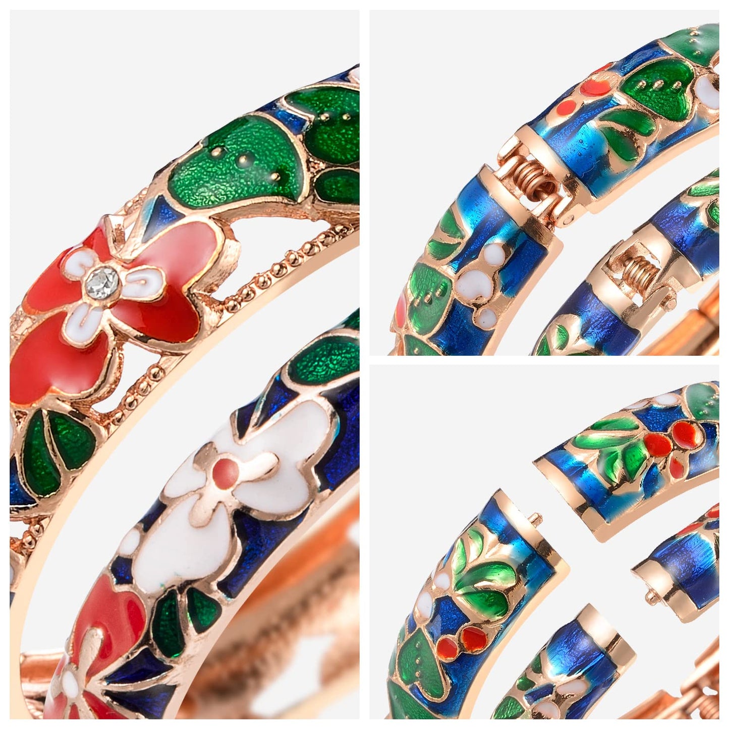 UJOY Fashion Cloisonne Bracelets Plated Leaf Filigree Enameled Womens Gifts Bangles Spring Hinged 88A22 Navy Blue