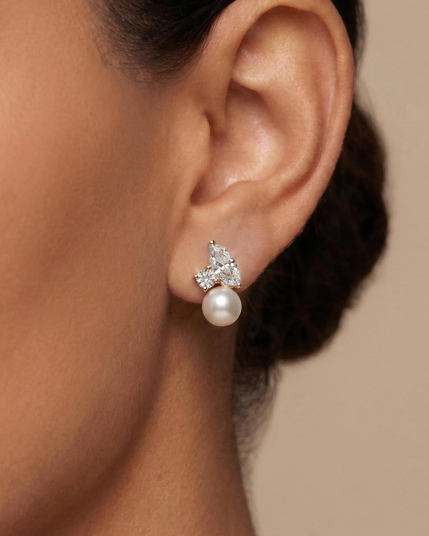 BSGRL Pearl Earrings - 14k Gold Plated Sparkle Cubic Zirconia Pearl Stud Earrings for Women Wedding Party Bridal