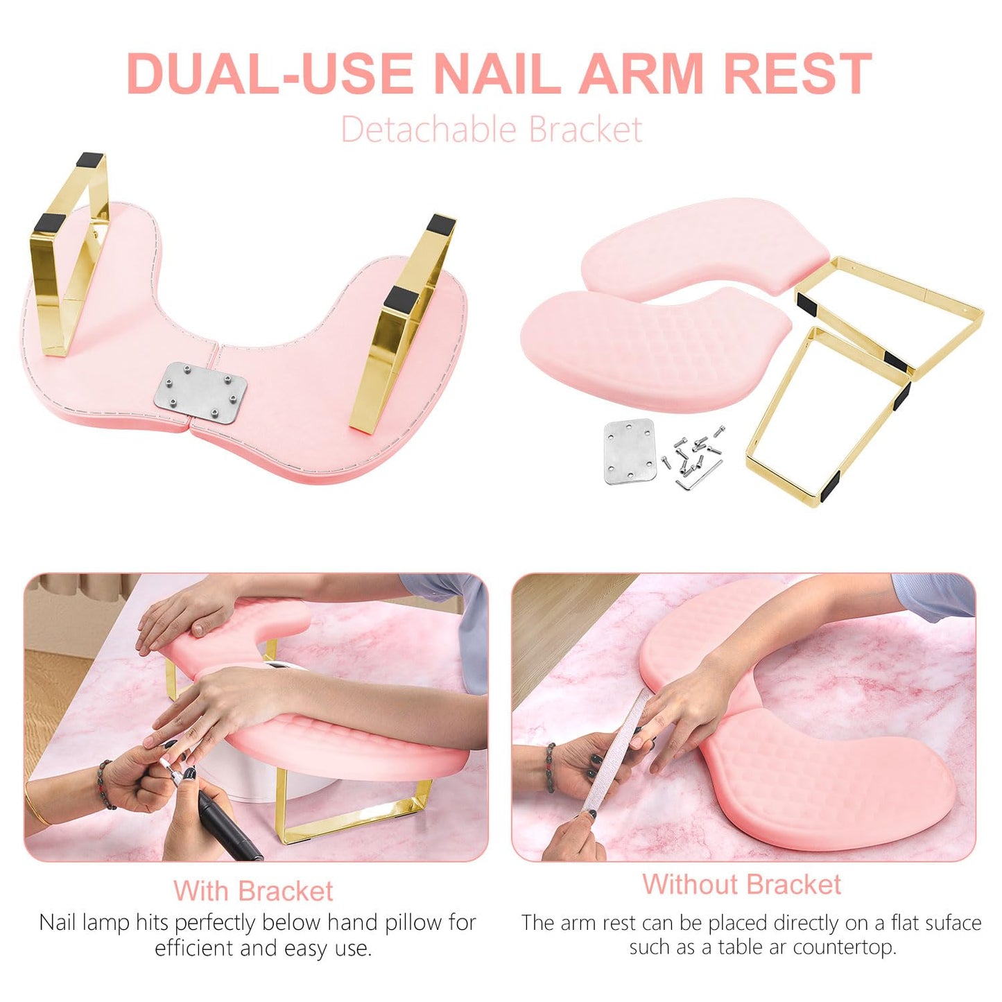 Hand Rest for Nails Tech,Soft Memory Foam Nail Arm Rest Stand,U Shaped Manicure Hand Rest Cushion Pillow for Acrylic Nails,Detachable Bracket(Pink)