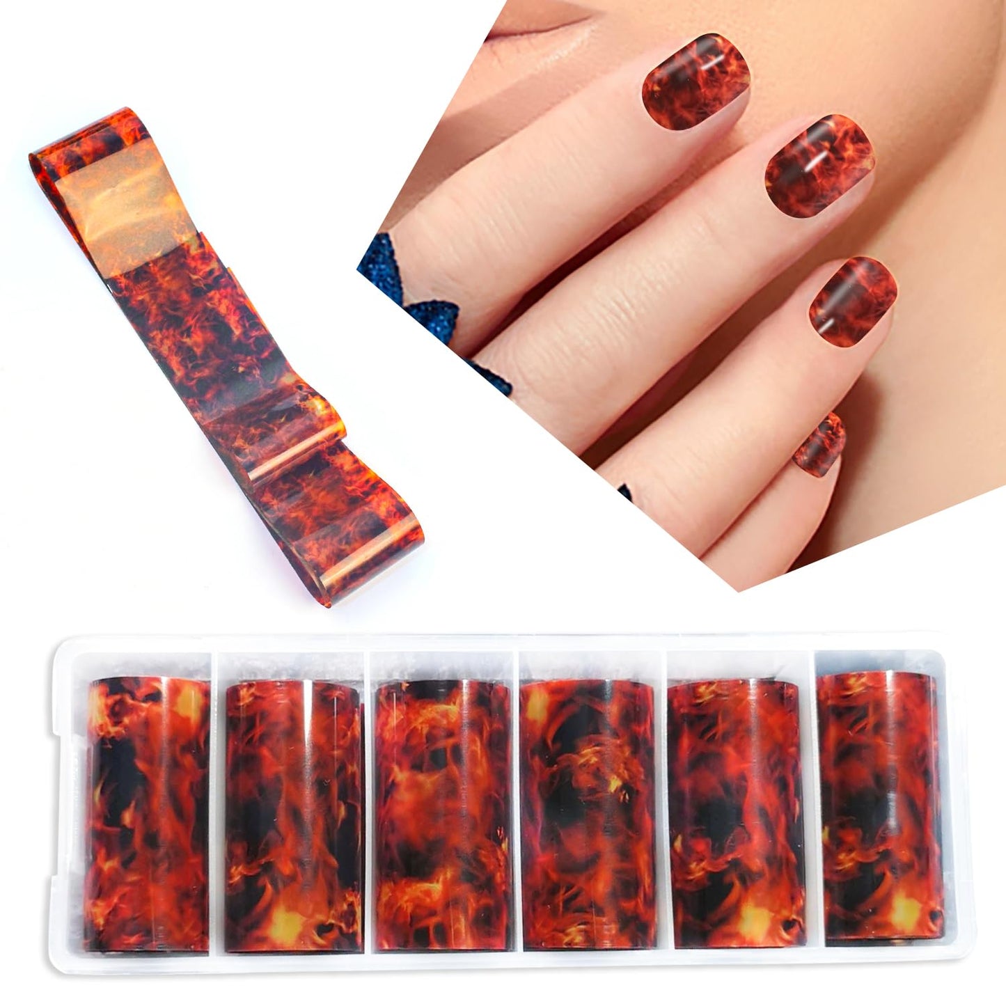 JERCLITY 18 Rolls Flame Nail Foil Transfer Stickers Kit Nail Foil Sheets Foil Nail Art Decals Nail Wraps