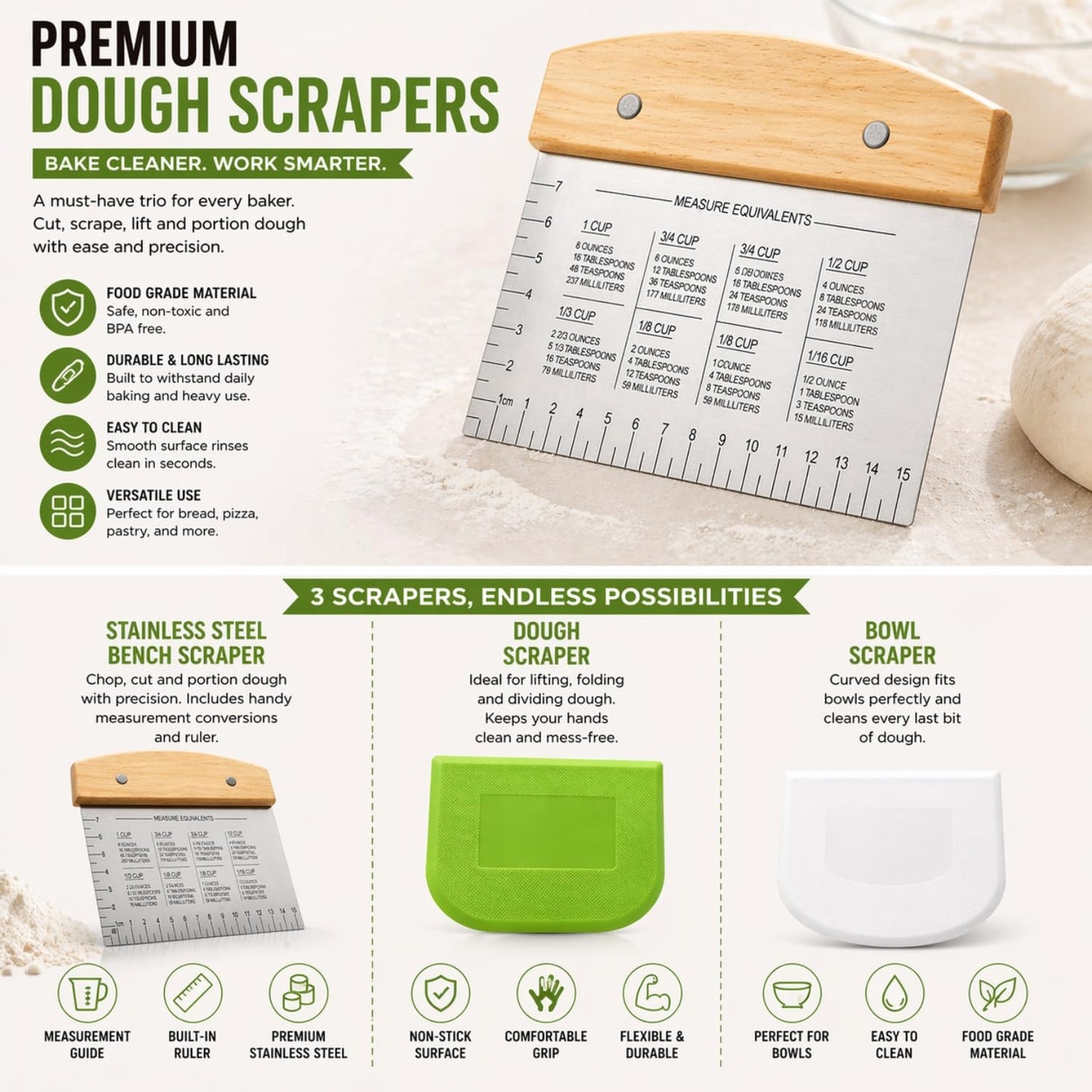 BOORIKA Sourdough Bread Baking Tool Set with Danish Dough Whisk, Bread Lame & Blades, Bench Scraper, Dough Scrapers and Silicone Brush – Sourdough Starter Kit