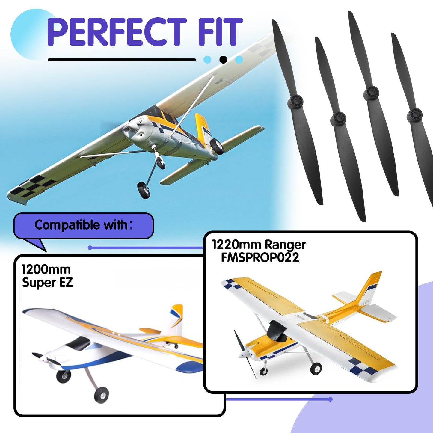 4 Pcs 2-Blade RC Propeller Compatible with FMS 1200mm Super EZ 1220mm Ranger FMSPROP022, 10x5 Prop
